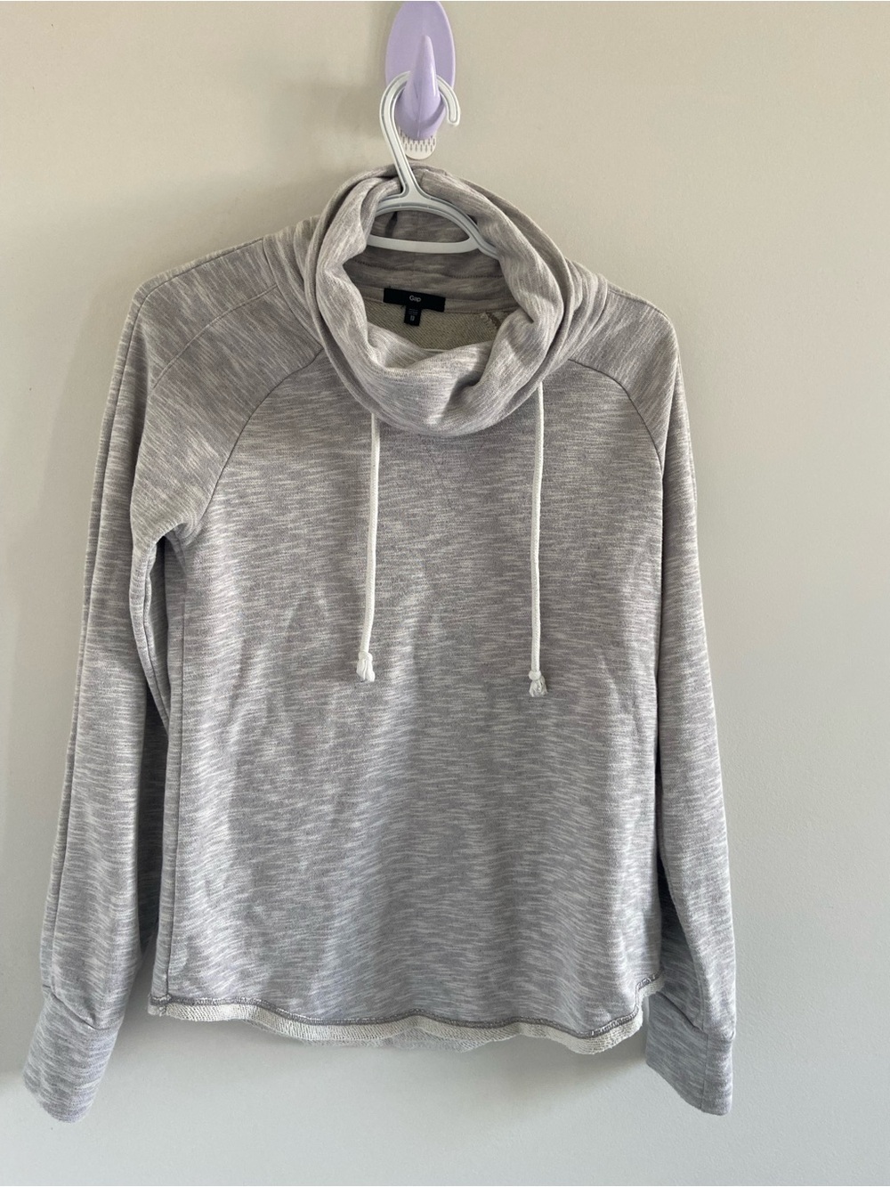 GAP Heather Light Gray Cowl Neck Drawstring Sweater